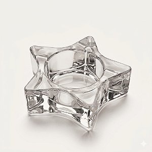 Castiçal Porta Velas em Vidro Estrela Transparente 7 cm
