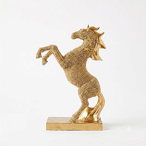 Estátua Cavalo Dourado Força Espiritual Total Brilho 17 cm