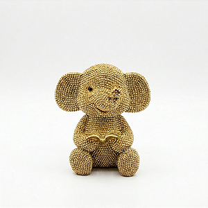Estátua Elefante Dourado com Detalhes Brilhantes 10 cm