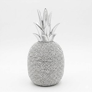 Enfeite Abacaxi Resina Prata Charmoso com Brilho 16 cm