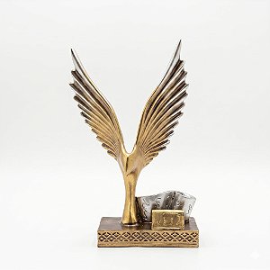Escultura Águia Dourada e Prata Decoração Sala Escritório