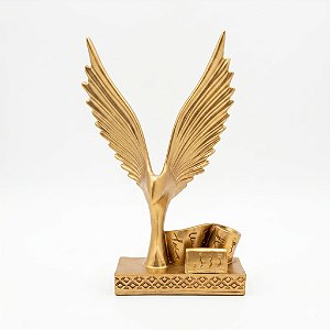 Escultura Águia Dourada Brilhante Decoração Sala Escritório