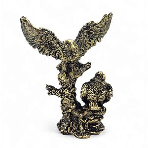 Estátua de Águias Resina Dourada Força e Liberdade 13 cm