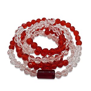 Guia Cristal 147 Contas Vermelha e Transparente Cristal 60cm