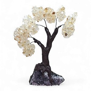 Árvore Pedra Natural Citrino com Base Drusa Ametista 17 cm