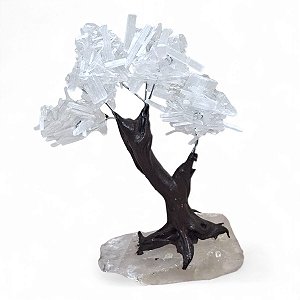 Árvore Pedra Natural Selenita com Base de Cristal 13 cm