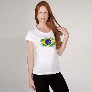 Baby Look Estonada Branca Bandeira Brasil