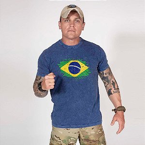 Camisa de Algodão Estonada Sky Marinho Bandeira Brasil