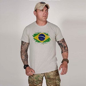 Camisa de Algodão Estonada Cinza Bandeira Brasil