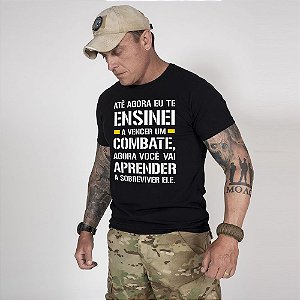 Camiseta de Algodão Estonada  Preta Fight And Survive