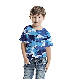 Camiseta Básica Infantil Camuflado Azul