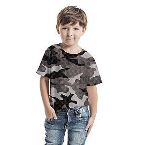 Camiseta Básica Infantil Camuflado Cinza