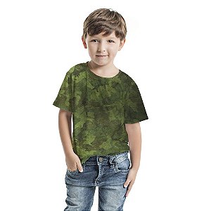 Camiseta Básica Infantil Camuflado Degradê Verde