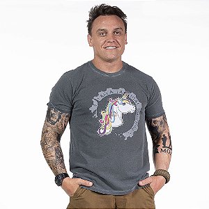 Camiseta de Algodão Estonada Chumbo Tactical Unicorn