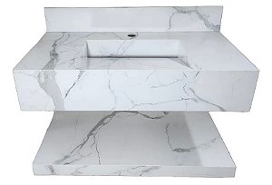 Pia em porcelanato 60x45 Branco Marmorizado