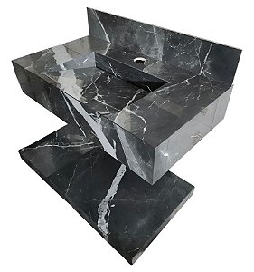 Pia em porcelanato 60x45 Preto Marmorizado