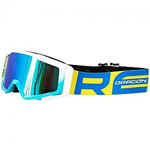 Óculos Capacete MotoCross Red Dragon MX YH-138 BA Branco Azul Lente Espelhada Azul