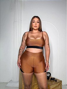 Conjunto Lara Short e Top Marrom Fitness