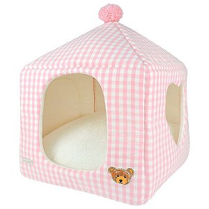 Casinha para Cachorros e Gatos Xadrez Rosa