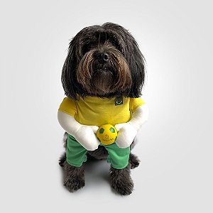Fantasia para Cachorros Jogador de Futebol do Brasil