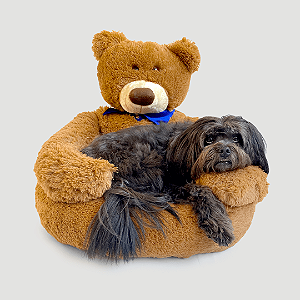 Cama de Pelúcia para Pets Urso Marrom com Gravata Azul