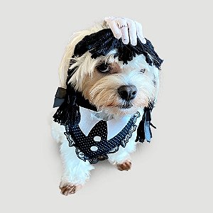 Fantasia de Halloween para Cachorros e Gatos Wandinha Addams com Mãozinha