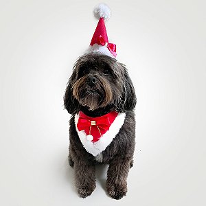 Fantasia de Natal para Cachorros e Gatos Gorro de Mamãe Noel com Bandana