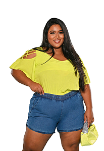Short Curto de Elástico Jeans Plus Size
