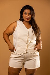 Colete Jeans Sem Manga e Com Botões