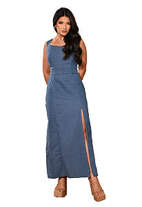 Vestido Longo com Fenda Jeans Slim