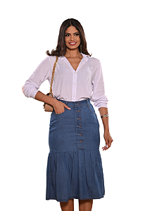 Saia Midi de Botões Jeans