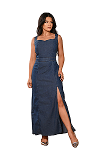 Vestido Longo com Fenda Jeans Slim