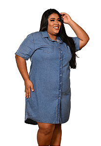 Chemise Jeans de Botão Plus Size