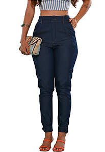 Calça Skinner Jeans Slim com Botão na Barra