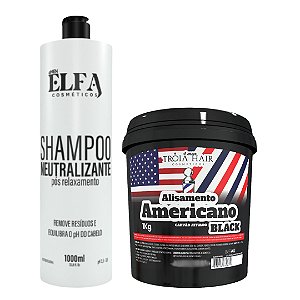 Kit Alisamento Americano Black 1KG - Shampoo Neutralizante 1L