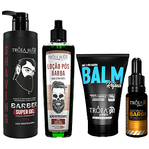 Kit Barbearia 4Men Tróia Hair – Shaving, Loção, Balm e Óleo para Barba