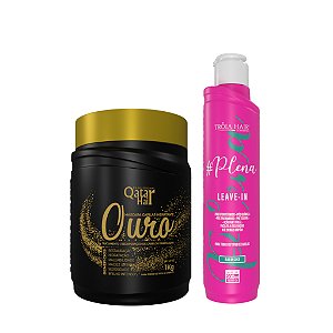 Máscara Ouro Qatar Hair 1kg + Protetor Térmico Leave-in Plena 500ml Tróia Hair