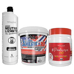 Kit Tróia Hair: Alisamento Classic 1kg + Neutralizante 1L + Máscara 1kg