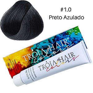 Coloração em Creme Permanente Preto Azulado #1.0 - Troia Hair colors 60g