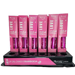 BOX C/ 36 LIP OIL CANDY FRAMBOESA MAX LOVE — HIDRATAÇÃO INTENSA E BRILHO ESPELHADO
