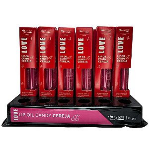 BOX C/ 36 LIP OIL CANDY CEREJA MAX LOVE — HIDRATAÇÃO INTENSA E BRILHO ESPELHADO