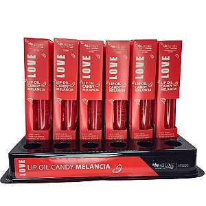 BOX C/ 36 LIP OIL CANDY MELANCIA MAX LOVE — HIDRATAÇÃO INTENSA E BRILHO ESPELHADO