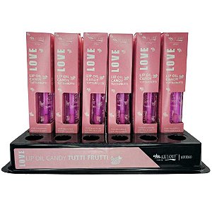 BOX C/ 36 LIP OIL CANDY TUTTI FRUTTI MAX LOVE — HIDRATAÇÃO INTENSA E BRILHO ESPELHADO