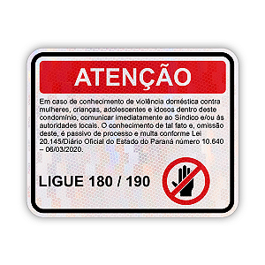 Placa Violência doméstica (Paraná) - Ligue 180/190 - 50x40cm