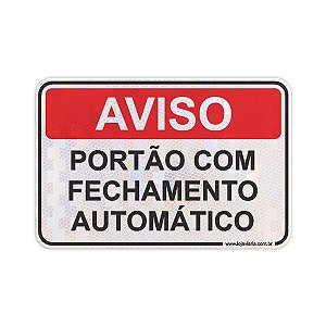 Placa Aviso - Portão Com Fechamento Automático - 30x20cm