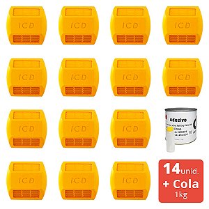 Kit tacha refletiva - Amarela - Tipo 1 (14 unid.) + Cola para dispositivos de resina (1kg)