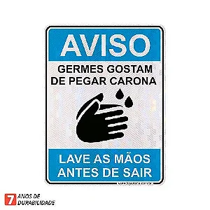 Placa Aviso, Lave as Mãos antes de Sair - 15x20 cm ACM 3 mm