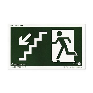 Placa Fotoluminescente Rota de Fuga de Emergência - Descendo a escada à Esquerda - 25 x 15 cm