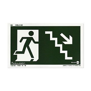 Placa Fotoluminescente Rota de Fuga de Emergência - Descendo a escada à direita- 25 x 15 cm