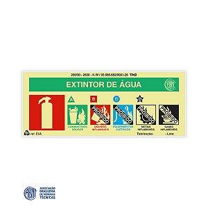 Placa Fotoluminescente - E6-A Extintor de água  - 20 x 8 cm